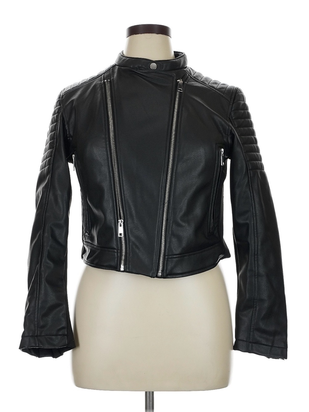 Zara Black Quilted Leather Moto Jacket for Women